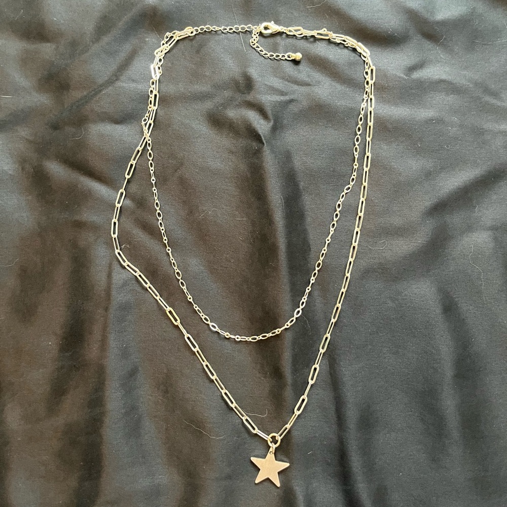 Silver Double Chain Star Necklace